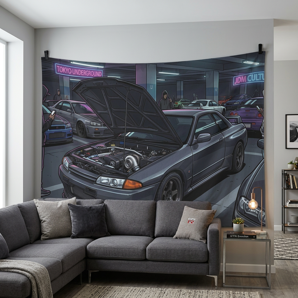 Nissan Skyline GT-R R32 RB26 Tokyo Underground JDM Culture Car Wall Art Tapestry