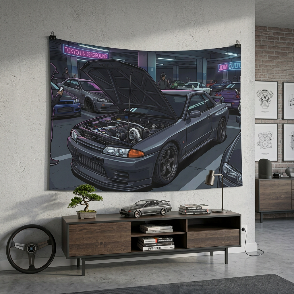 Nissan Skyline GT-R R32 RB26 Tokyo Underground JDM Culture Car Wall Art Tapestry