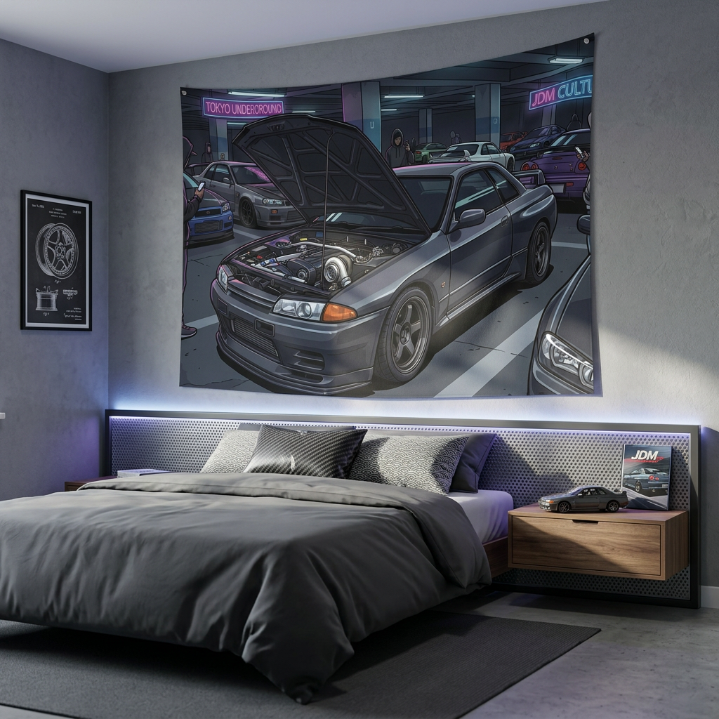 Nissan Skyline GT-R R32 RB26 Tokyo Underground JDM Culture Car Wall Art Tapestry