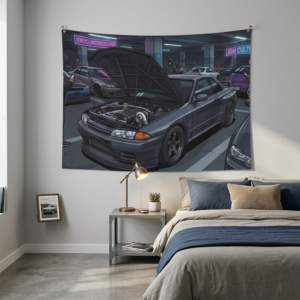 Nissan Skyline GT-R R32 RB26 Tokyo Underground JDM Culture Car Wall Art Tapestry