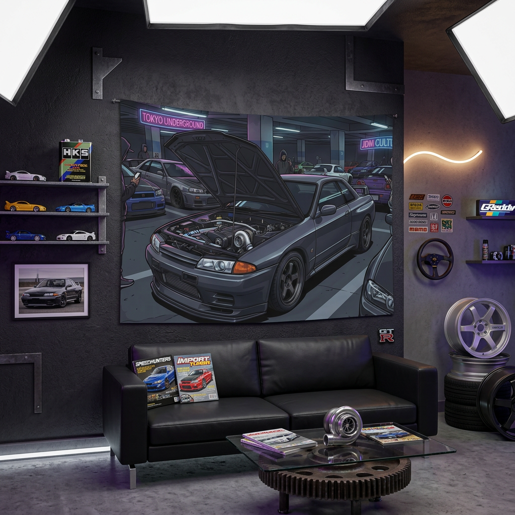 Nissan Skyline GT-R R32 RB26 Tokyo Underground JDM Culture Car Wall Art Tapestry
