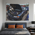 Nissan Skyline GT-R R32 RB26 Turbo Engine Bay JDM Car Meet Wall Art Tapestry
