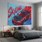 Nissan Skyline GT-R R32 Red Widebody Aerial Bold Graphic Car Wall Art Tapestry