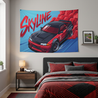 Nissan Skyline GT-R R32 Red Widebody Aerial Bold Graphic Car Wall Art Tapestry