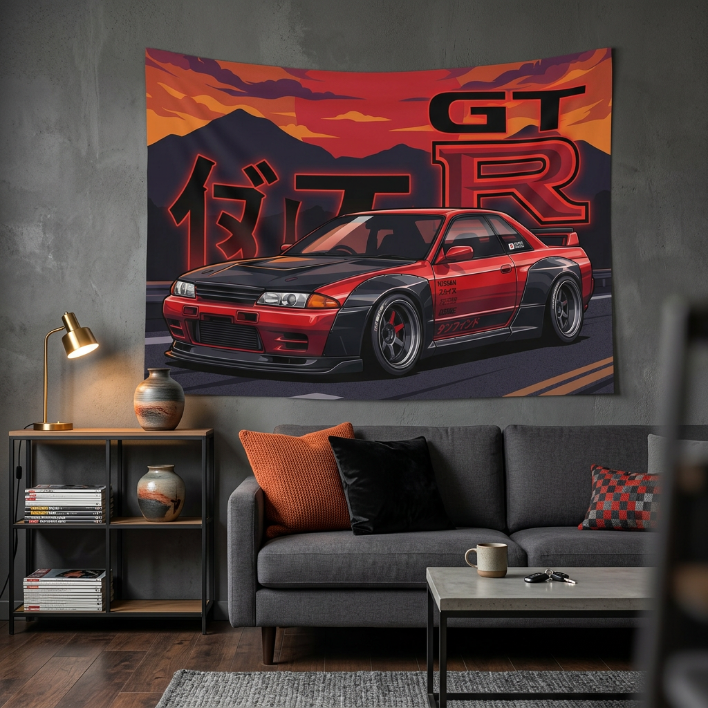 Nissan Skyline GT-R R32 Retro JDM Car Wall Art Tapestry