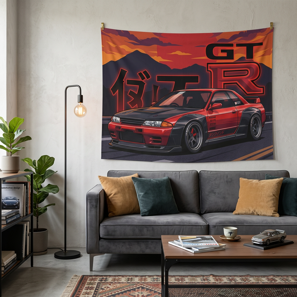 Nissan Skyline GT-R R32 Retro JDM Car Wall Art Tapestry