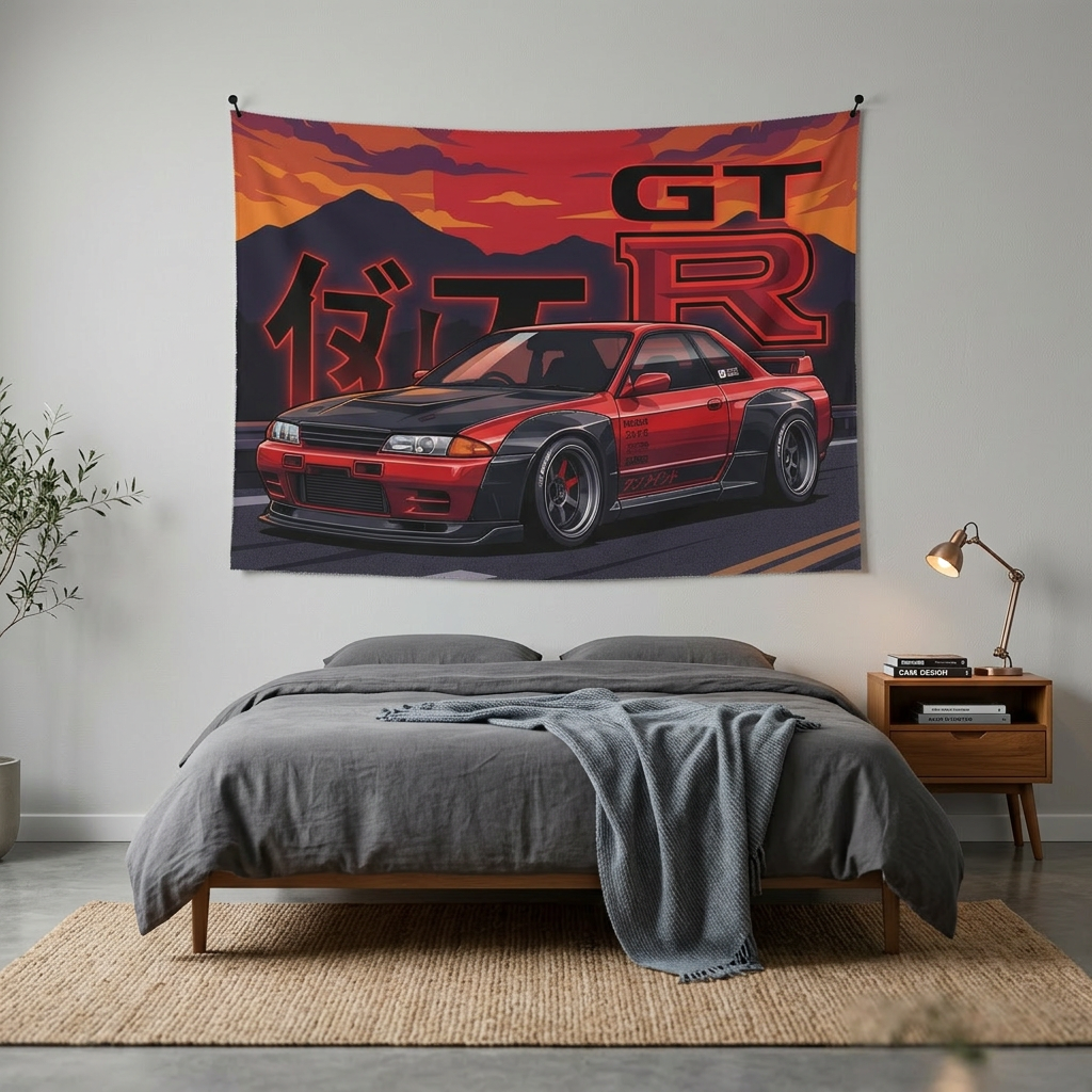 Nissan Skyline GT-R R32 Retro JDM Car Wall Art Tapestry