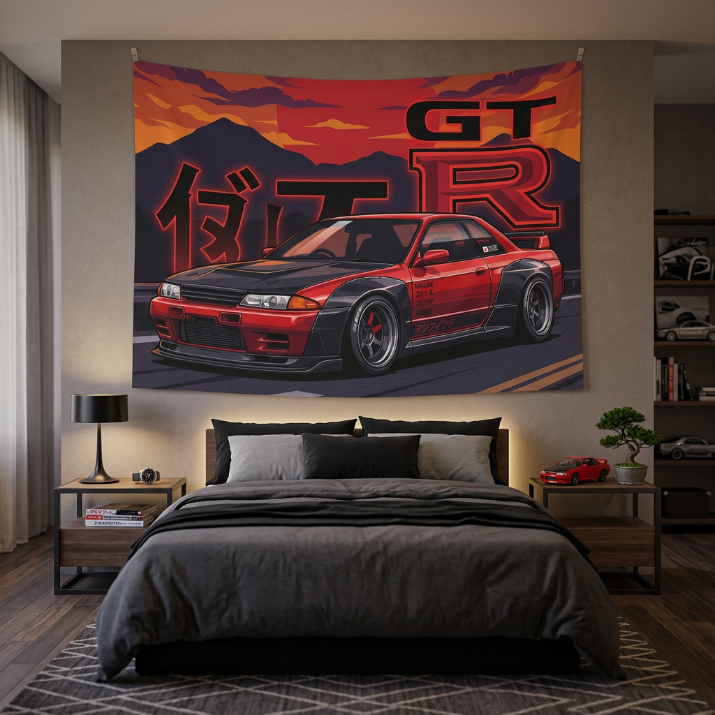 Nissan Skyline GT-R R32 Retro JDM Car Wall Art Tapestry
