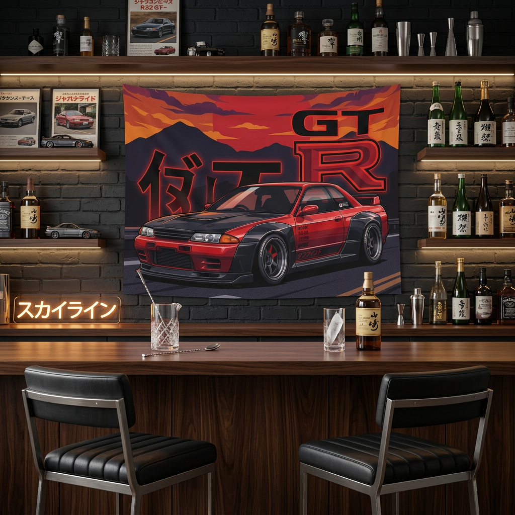Nissan Skyline GT-R R32 Retro JDM Car Wall Art Tapestry