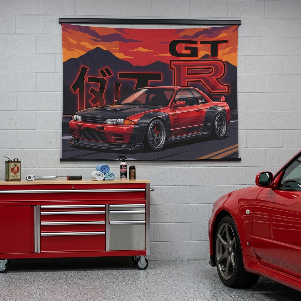 Nissan Skyline GT-R R32 Retro JDM Car Wall Art Tapestry