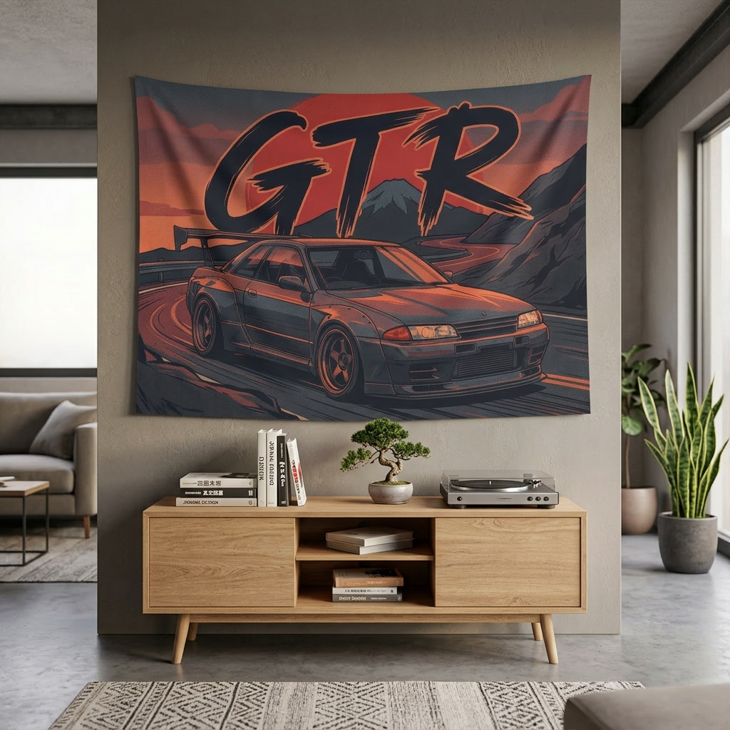 Nissan Skyline GT-R R32 Retro Sunset Car Wall Art Tapestry