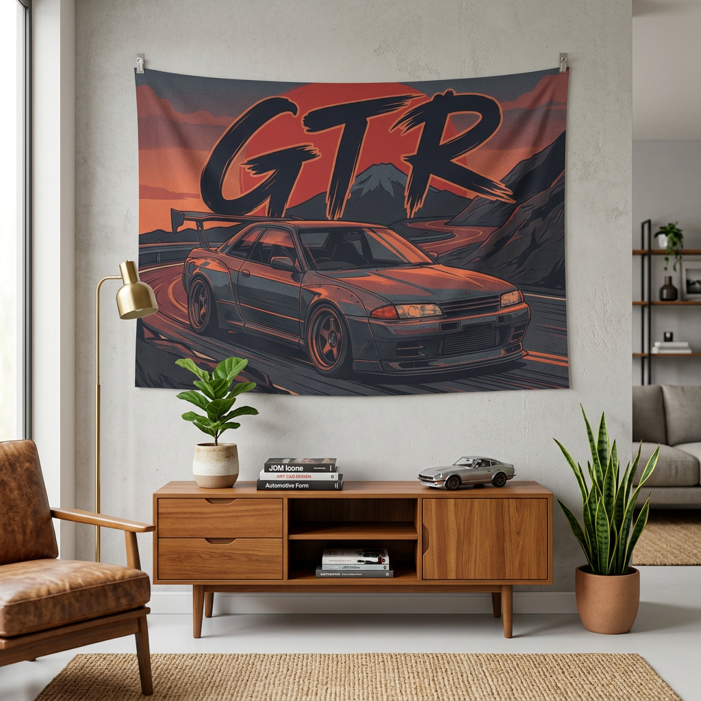 Nissan Skyline GT-R R32 Retro Sunset Car Wall Art Tapestry