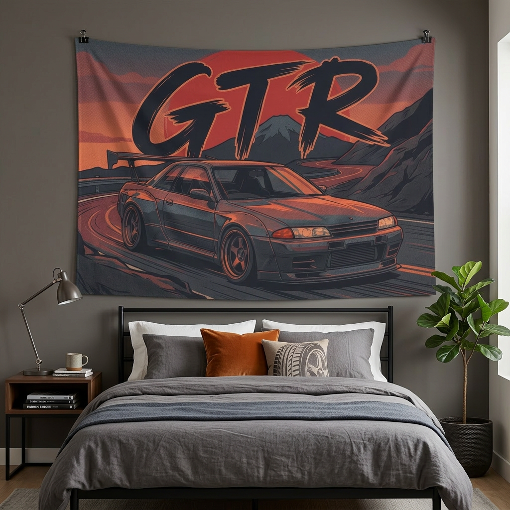 Nissan Skyline GT-R R32 Retro Sunset Car Wall Art Tapestry