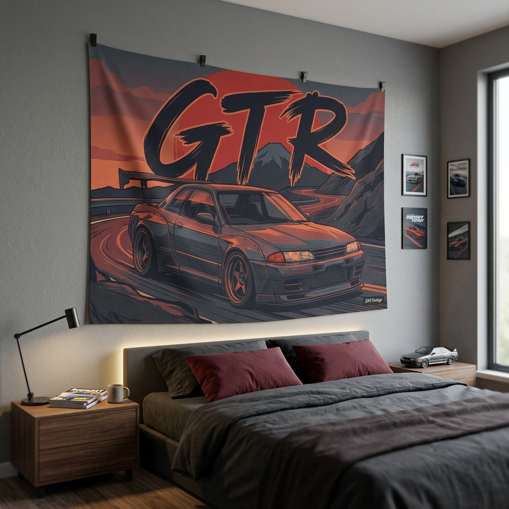 Nissan Skyline GT-R R32 Retro Sunset Car Wall Art Tapestry