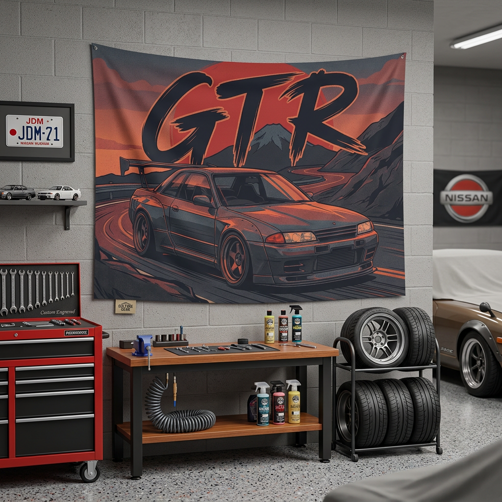 Nissan Skyline GT-R R32 Retro Sunset Car Wall Art Tapestry