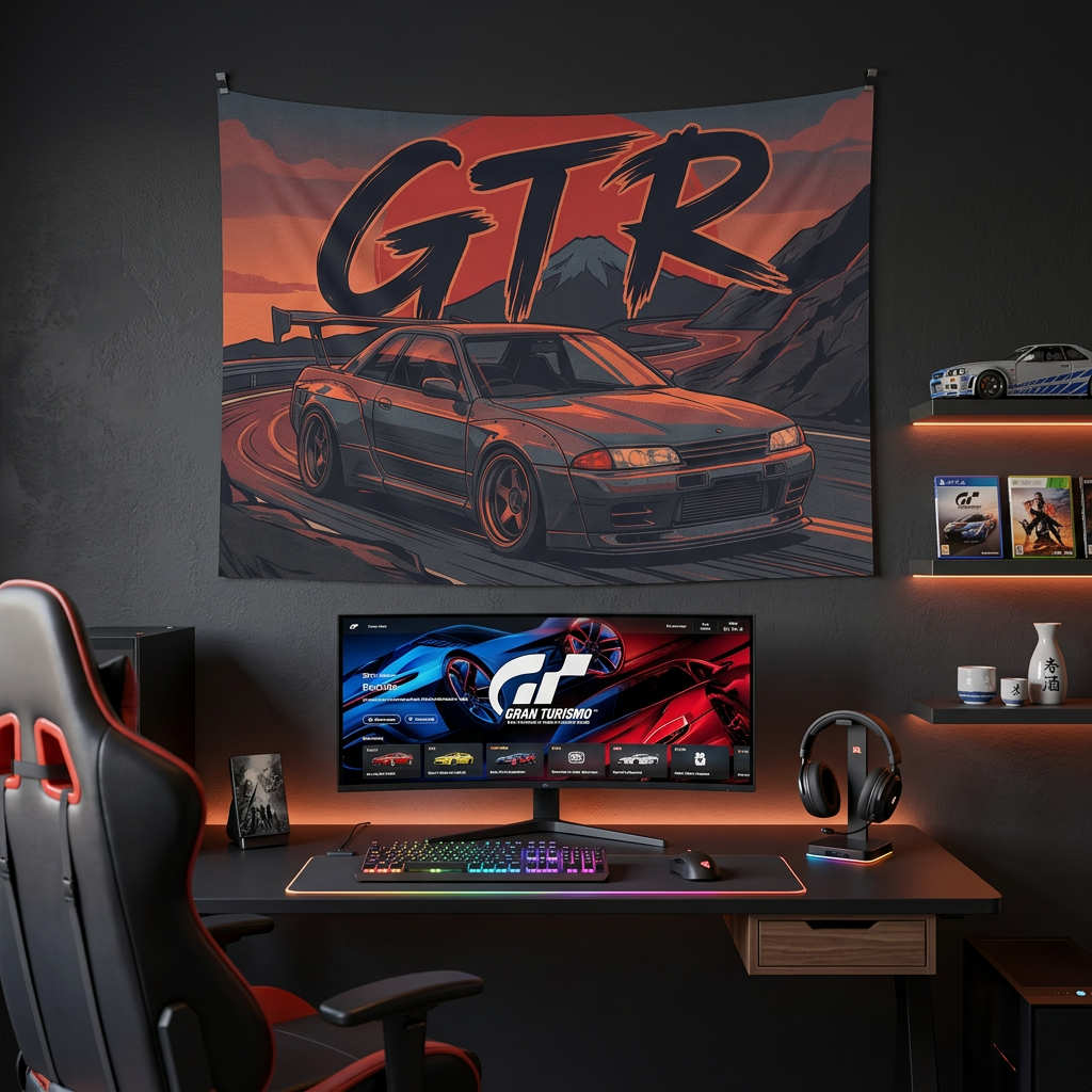 Nissan Skyline GT-R R32 Retro Sunset Car Wall Art Tapestry