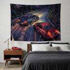 Nissan Skyline GT-R R34 & Toyota Supra MK4 JDM Touge Car Wall Art Tapestry