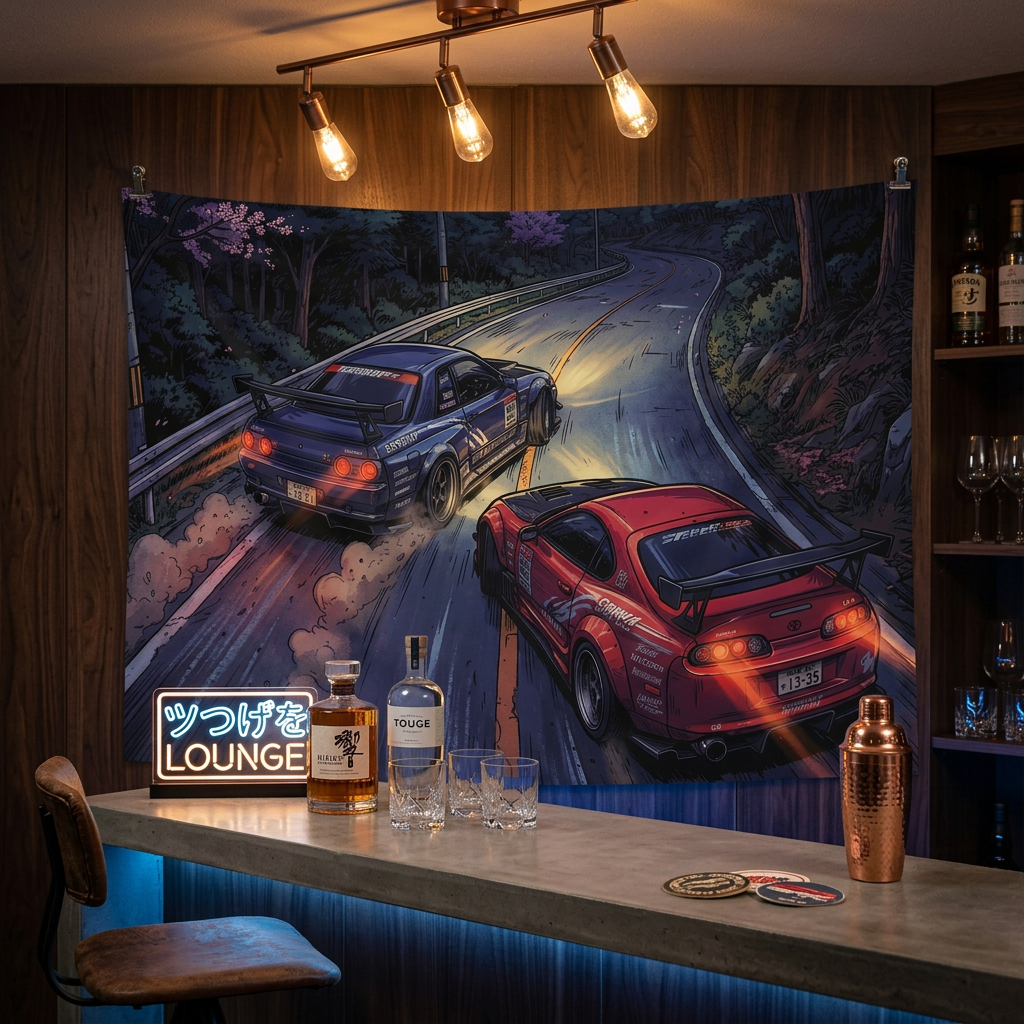 Nissan Skyline GT-R R34 & Toyota Supra MK4 JDM Touge Car Wall Art Tapestry