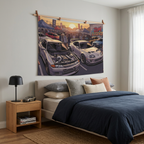 Nissan Skyline R32 GT-R and Toyota Supra MK4 JDM Legends Car Meet Wall Art Tapestry