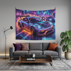 Porsche 718 Cayman GT4 Cyberpunk Neon Car Wall Art Tapestry