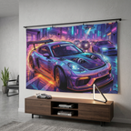 Porsche 718 Cayman GT4 Cyberpunk Neon Car Wall Art Tapestry