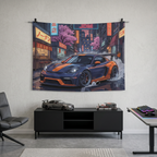 Porsche 718 Cayman GT4 JDM Neon Car Wall Art Tapestry