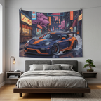 Porsche 718 Cayman GT4 JDM Neon Car Wall Art Tapestry