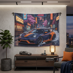 Porsche 718 Cayman GT4 JDM Neon Car Wall Art Tapestry