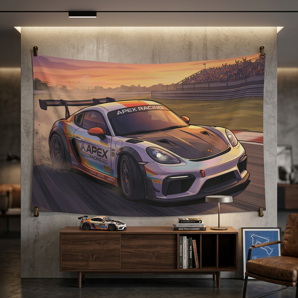 Porsche 718 Cayman GT4 Racing Car Wall Art Tapestry
