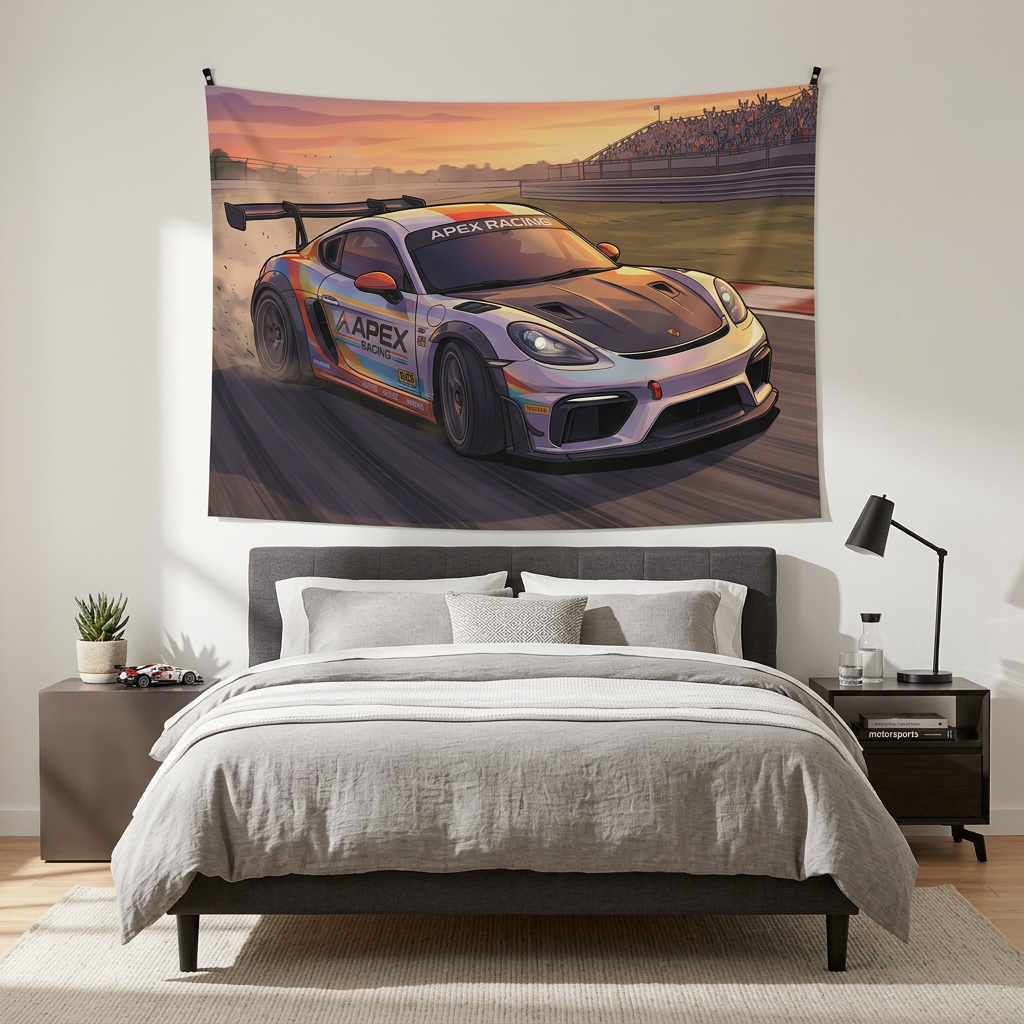 Porsche 718 Cayman GT4 Racing Car Wall Art Tapestry