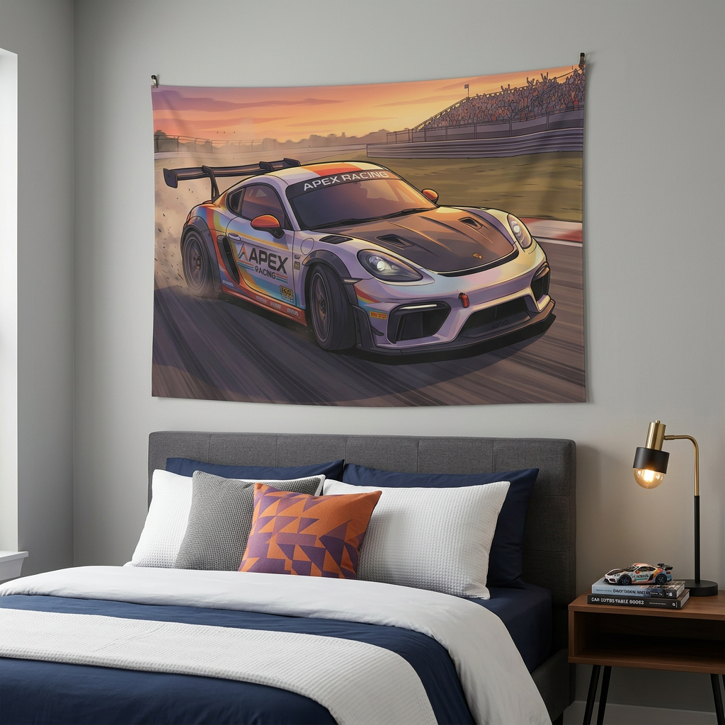 Porsche 718 Cayman GT4 Racing Car Wall Art Tapestry