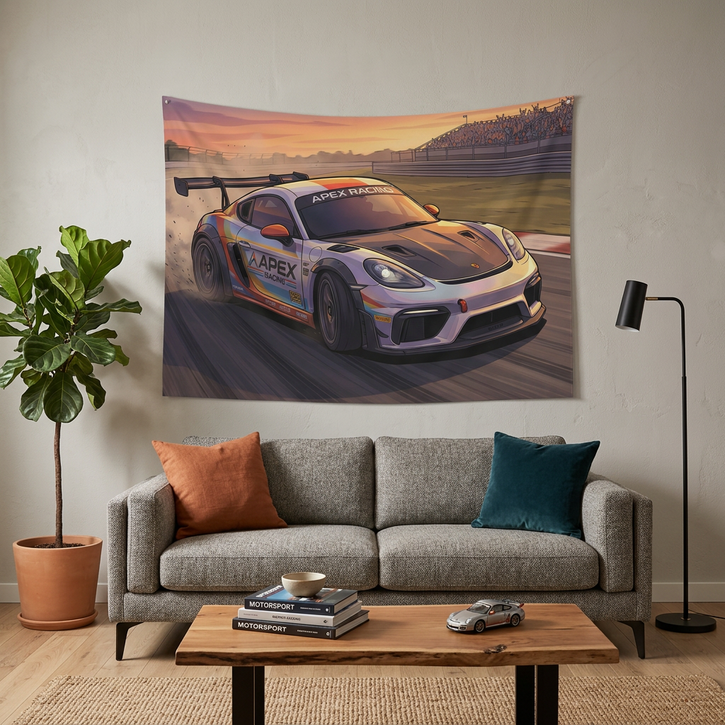 Porsche 718 Cayman GT4 Racing Car Wall Art Tapestry