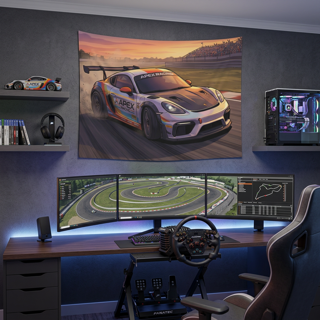 Porsche 718 Cayman GT4 Racing Car Wall Art Tapestry