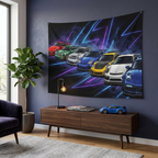 Porsche 911 Generations Neon Car Wall Art Tapestry