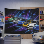 Porsche 911 Generations Neon Car Wall Art Tapestry