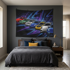 Porsche 911 Generations Neon Car Wall Art Tapestry