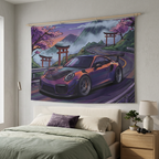 Porsche 911 GT2 RS JDM Mountain Car Wall Art Tapestry