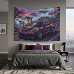 Porsche 911 GT2 RS JDM Mountain Car Wall Art Tapestry