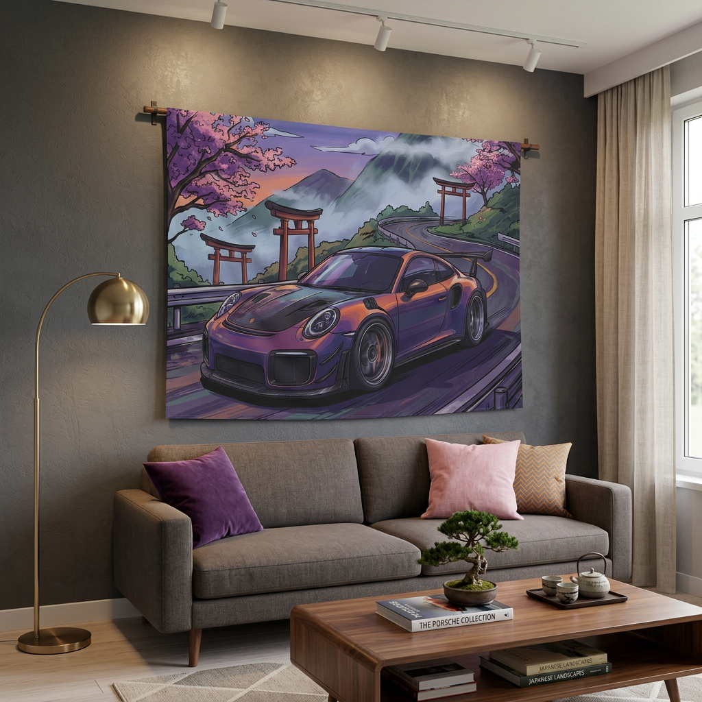 Porsche 911 GT2 RS JDM Mountain Car Wall Art Tapestry