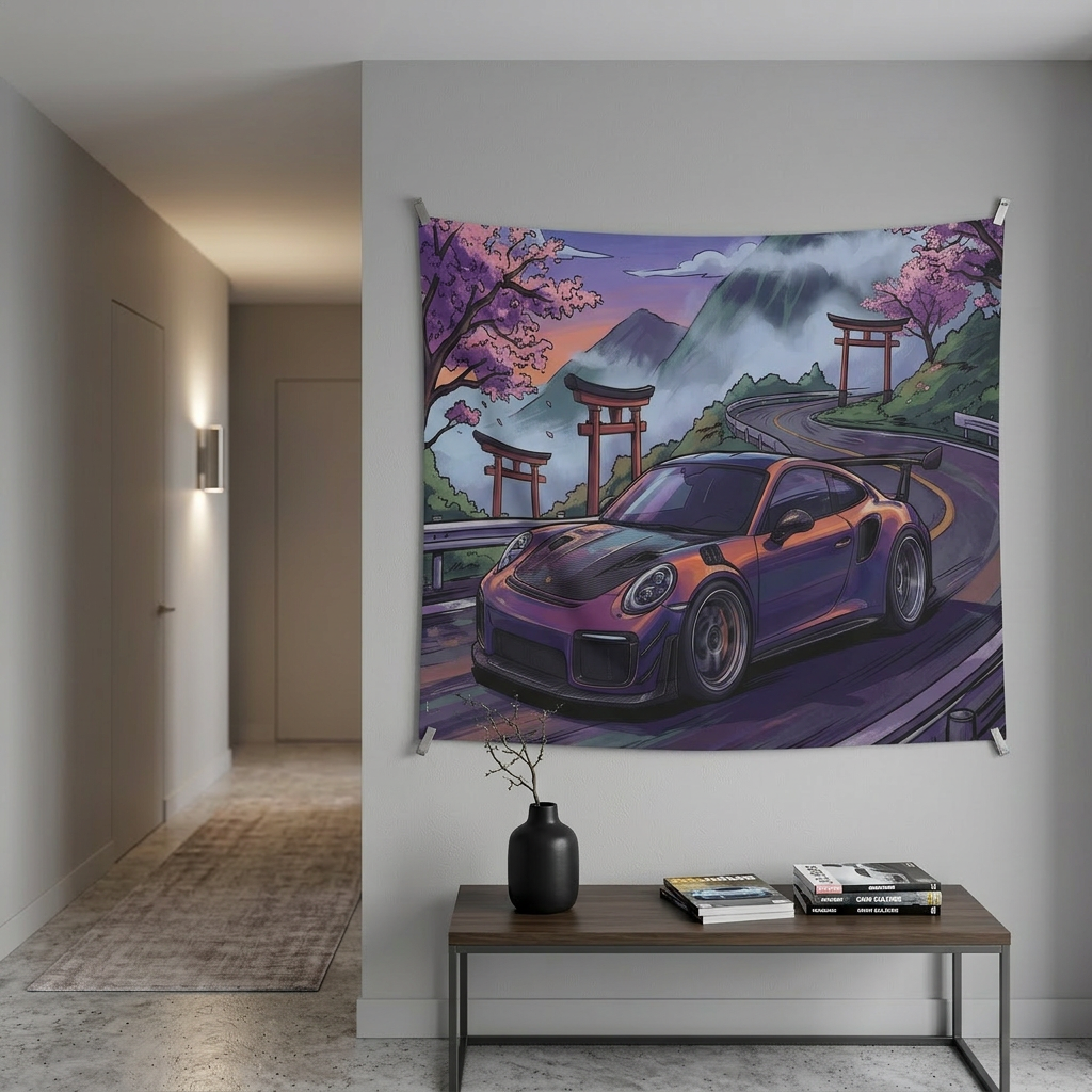 Porsche 911 GT2 RS JDM Mountain Car Wall Art Tapestry