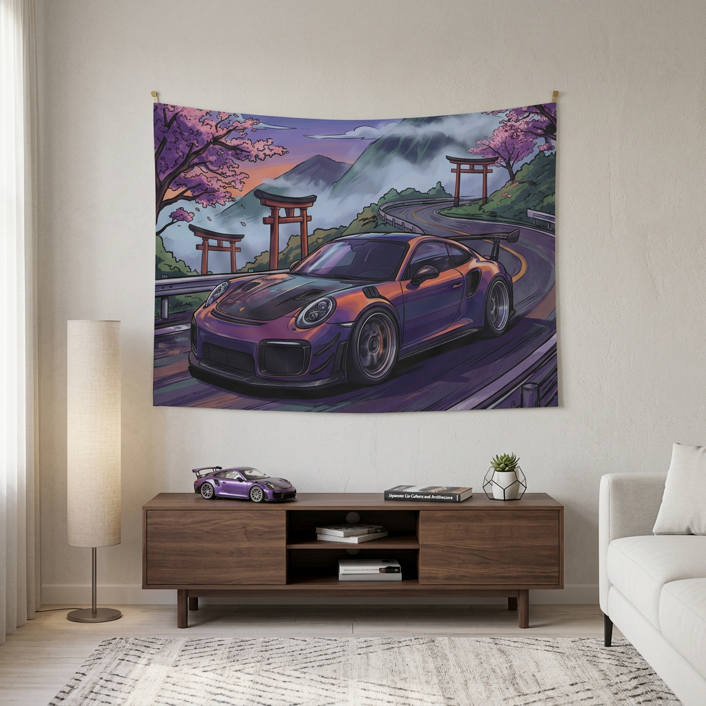 Porsche 911 GT2 RS JDM Mountain Car Wall Art Tapestry