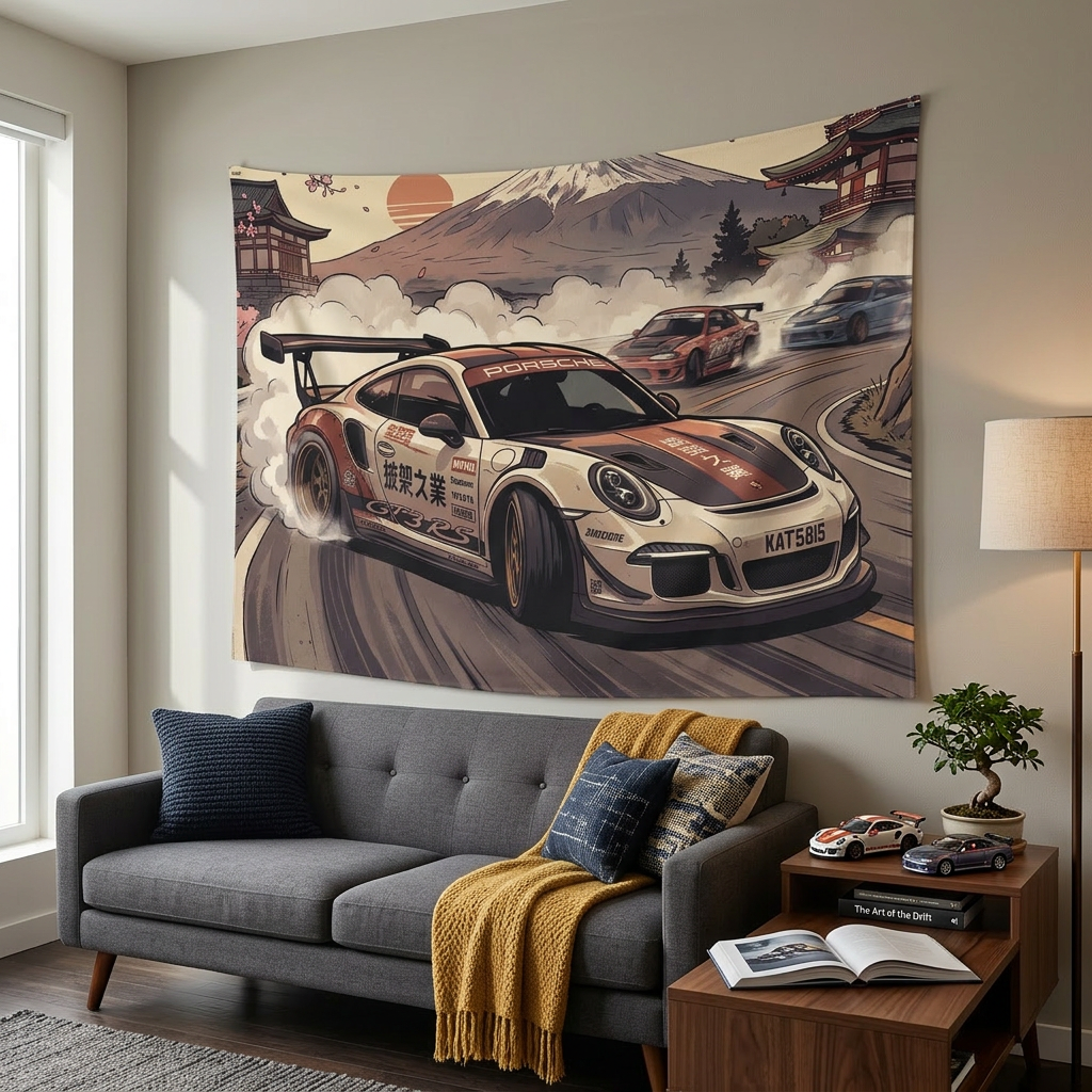 Porsche 911 GT3 RS JDM Drift Car Wall Art Tapestry