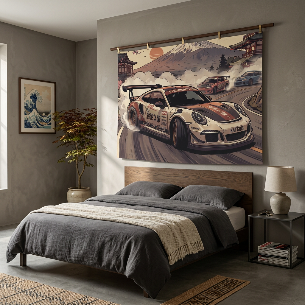 Porsche 911 GT3 RS JDM Drift Car Wall Art Tapestry
