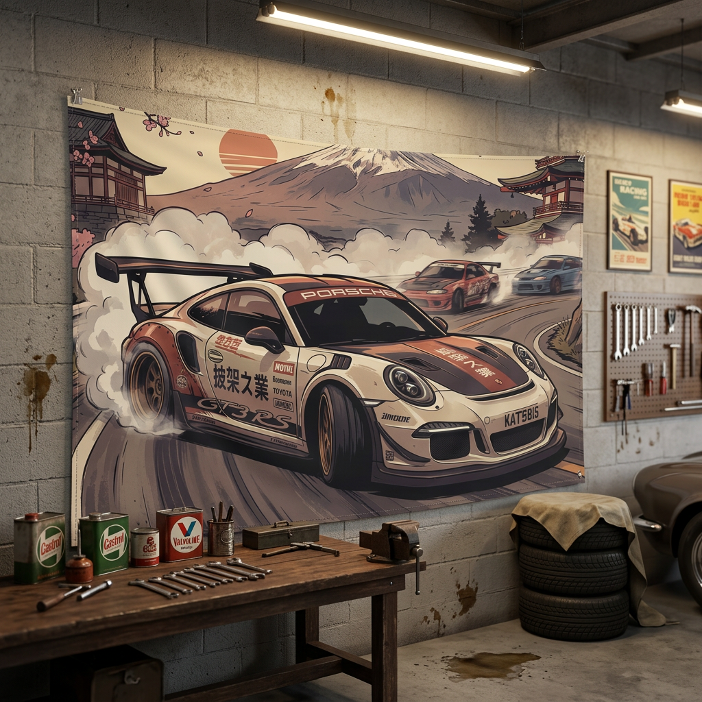Porsche 911 GT3 RS JDM Drift Car Wall Art Tapestry