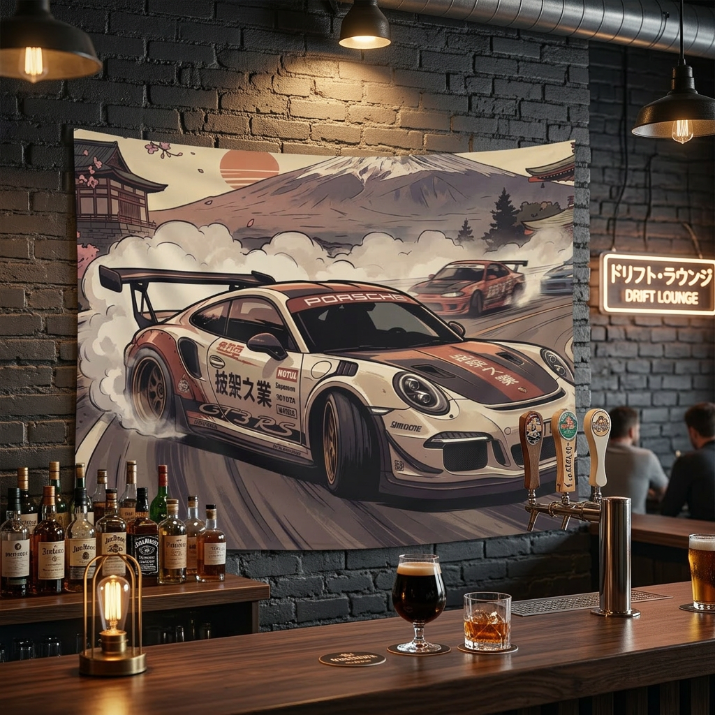 Porsche 911 GT3 RS JDM Drift Car Wall Art Tapestry