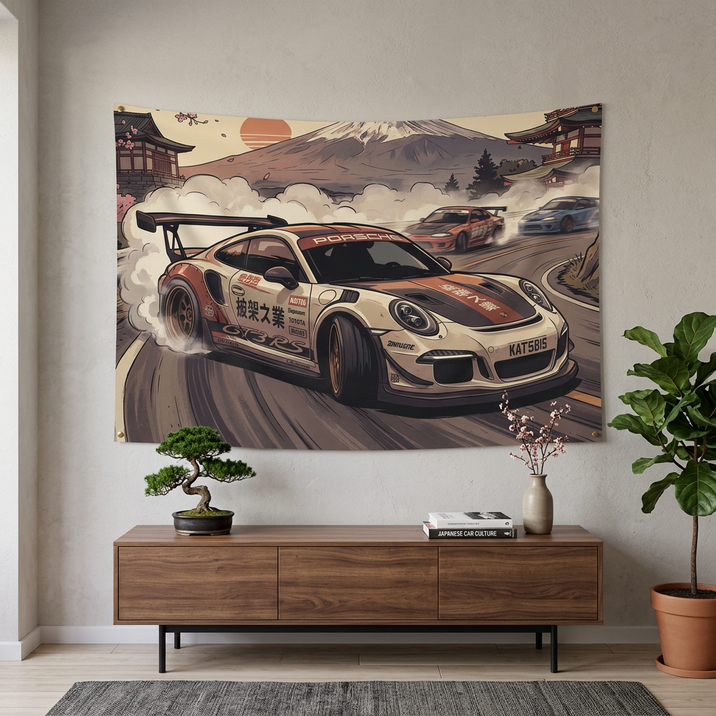 Porsche 911 GT3 RS JDM Drift Car Wall Art Tapestry