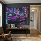 Porsche 911 GT3 RS JDM Car Wall Art Neon Tapestry