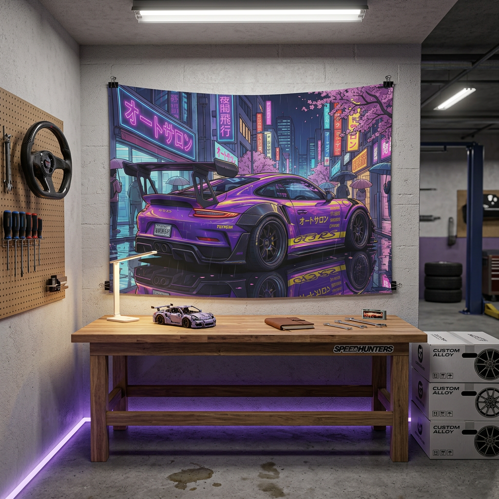 Porsche 911 GT3 RS JDM Car Wall Art Neon Tapestry