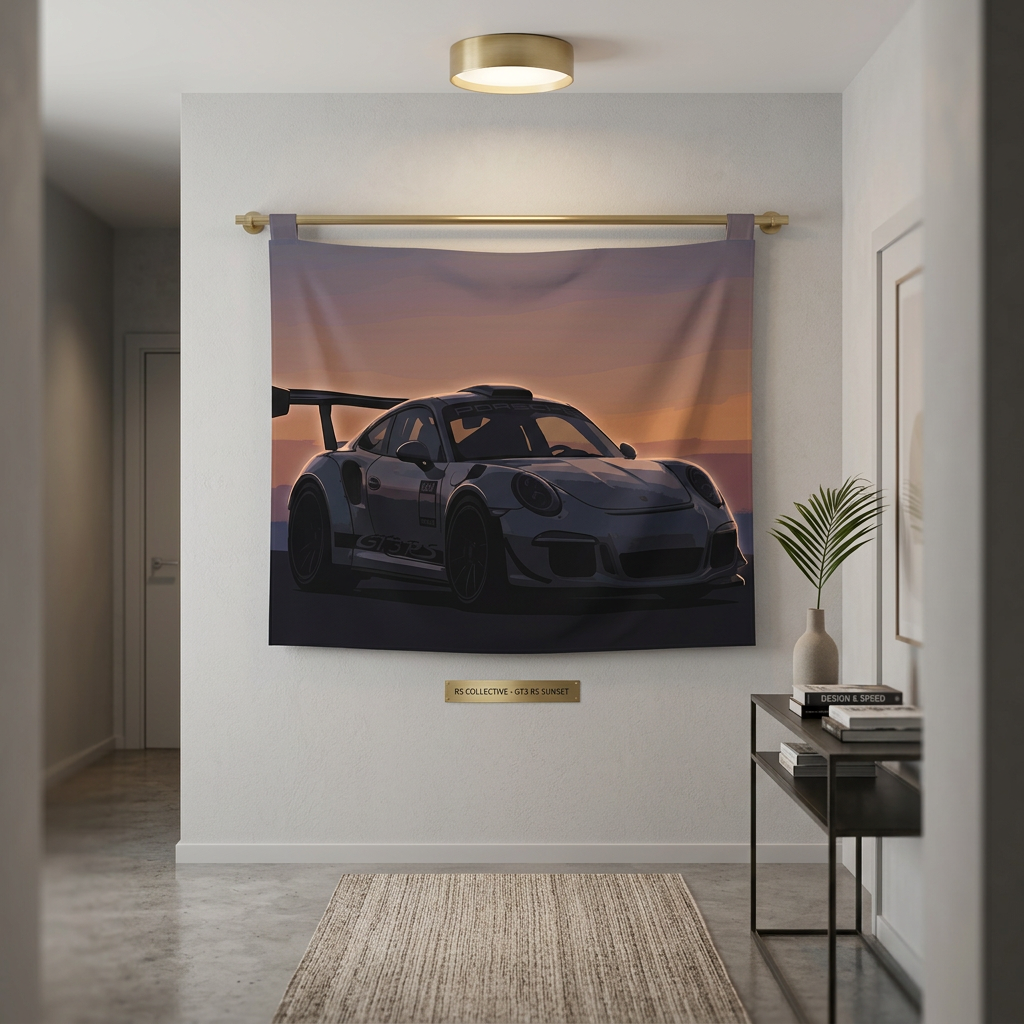 Porsche 911 GT3 RS Minimalist Sunset Car Wall Art Tapestry