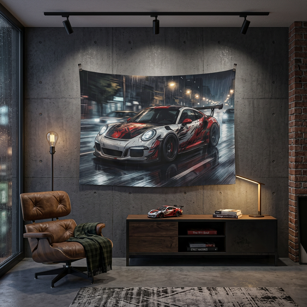 Porsche 911 GT3 RS Street Racing Car Wall Art Tapestry